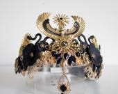 PANMILLI Black and Gold Goddess Crown, Egyptian Winged Tiara, Forehead Pendant Halo Headpiece, Gothic Bridal Crown, Festival Headdress — image 3
