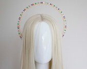 Rainbow Zirconia Halo Crown: Gold Goddess Headpiece — image 1
