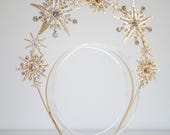 Gold Starburst Halo Crown, Celestial Crystal Headband, Star Bridal Tiara, Rhinestone Sunburst Headpiece, Festival Hair Accessories, Panmilli — image 3