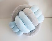 Two-Tone Grey & Blue Knot Pillow: Modern Home Decor — image 5