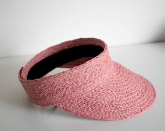 Pink Visor Cap - Panmilli | Crownless Hat | Raffia Straw | Crownless Brimmed Sun visor | Summer Straw Visor | beach visor | vacation visor