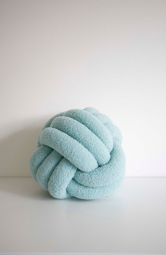 Sky Blue Plush Knot Pillow: Scandinavian Decorative Cushion