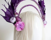 Purple Goddess Halo Crown: Floral Feather Headpiece — image 3