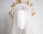 Floral Gold & cream Halo Headpiece: Bridal Queen Crown — image 6