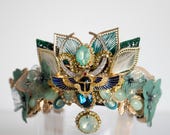Handmade Egyptian Scarab Crown by PANMILLI - Green Goddess Tiara, Art Deco Lotus Headpiece, Elven Bridal Crown, Fantasy Cosplay Headdress — image 4