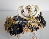 PANMILLI Black and Gold Goddess Crown, Egyptian Winged Tiara, Forehead Pendant Halo Headpiece, Gothic Bridal Crown, Festival Headdress — image 5
