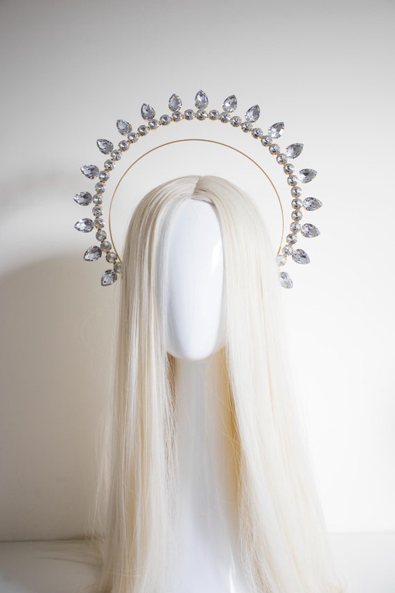 Crystal Sun Halo Headpiece: Golden Goddess Crown