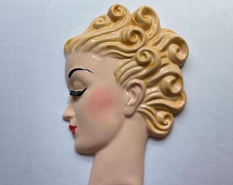 Art Deco style wall mask; wall head ; plaque; hand painted, glazed Margot