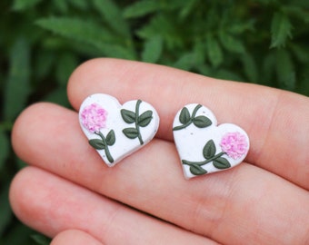Hydrangea stud earrings - blue, pink or purple, handmade polymer clay jewellery, Valentine's Day, bridal, gift for her, made in Australia
