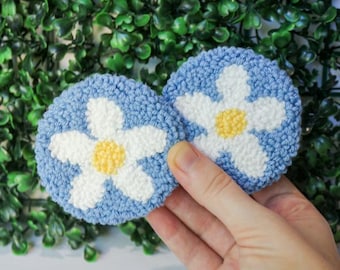 Daisy car coaster set - punch needle, custom colours