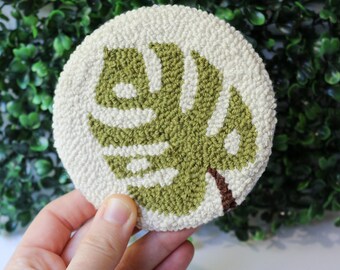 Monstera punch needle mug rug coasters