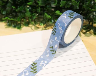 Music and leaves washi tape, "songs of nature" pattern, 15mm x 10 metres