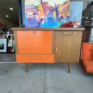 MCM cabinet buffet entryway console tv cedar chest mid century FREE SHIPPING Orange Walnut
