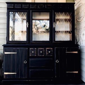 SOLD!!!   Black Farmhouse/ Cottage China Cabinet/ Hutch
