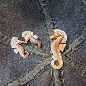 Vintage Depose Mother Of Pearl Seahorse Brooch And Clip On Earring Set