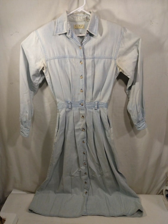 llbean denim dress L.L Bean Freeport Maine Denim Jean Button up Dress Sunbeam Vintage
