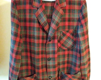 Jaqueta blazer masculina vintage Pendleton de lã virgem média feita nos EUA com botão grande