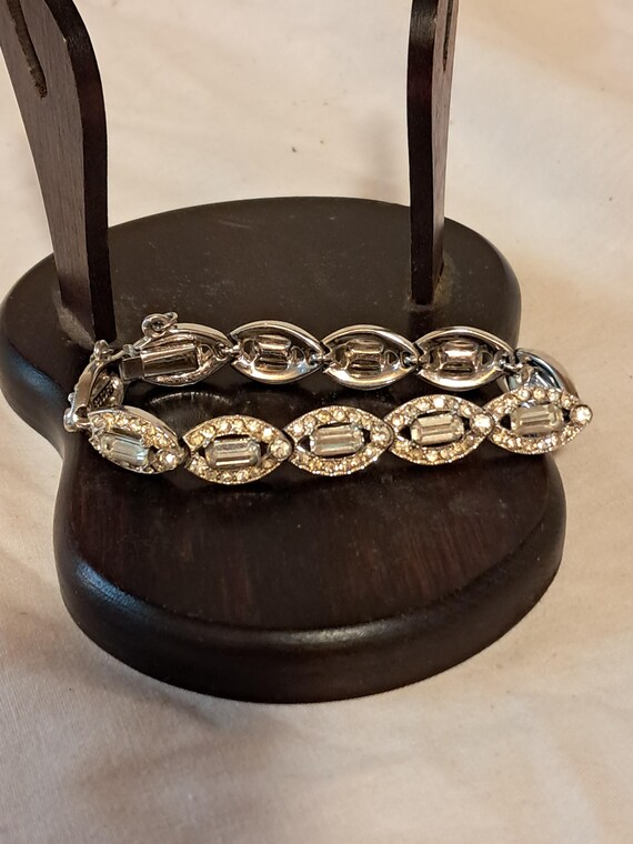 Vintage Bogoff Silver Tone Clear Rhinestone  Brac… - image 1