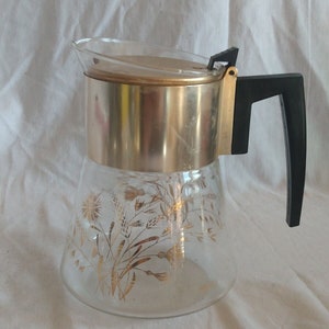 Vintage David Douglas Flammenfeste Kaffee Tee Karaffe Topf 6 Tassen Gold Weizen
