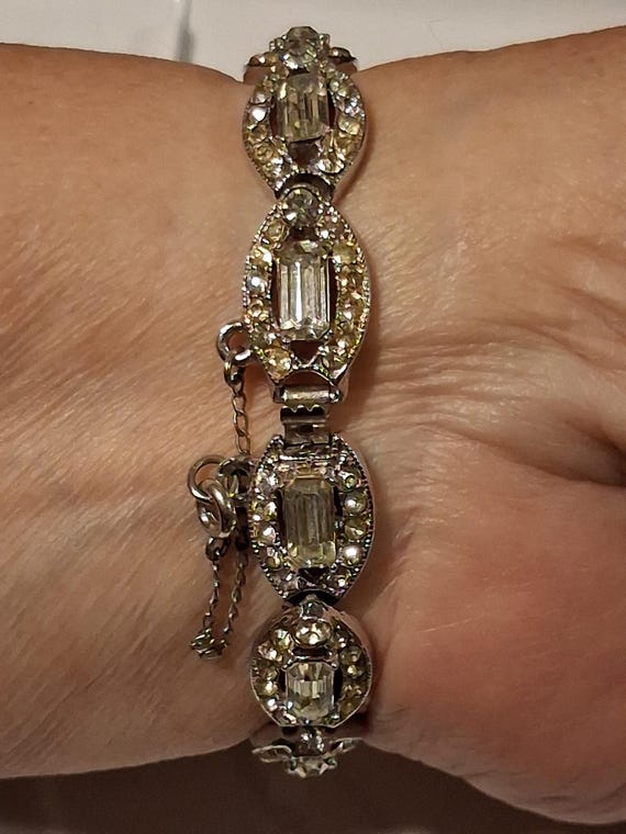 Vintage Bogoff Silver Tone Clear Rhinestone  Brac… - image 7
