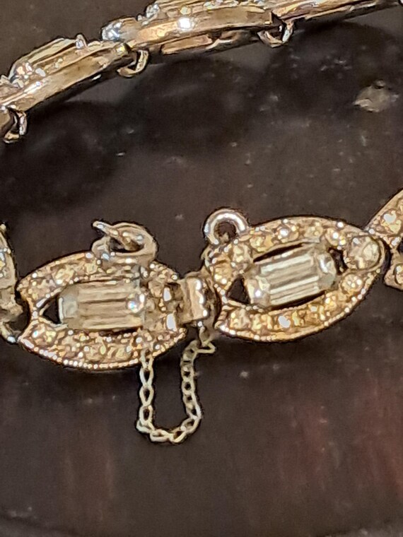 Vintage Bogoff Silver Tone Clear Rhinestone  Brac… - image 3
