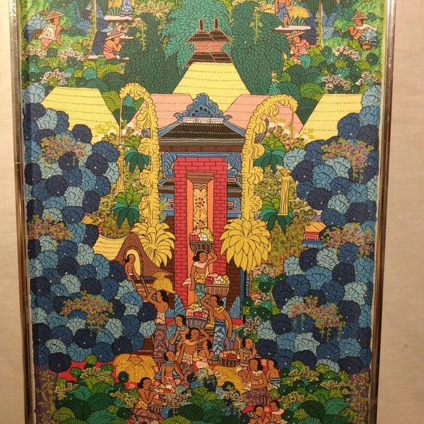 Irl Penestanan Ubud Bali Canvas Painting, VINTAGE - RARE - SIGNÉ