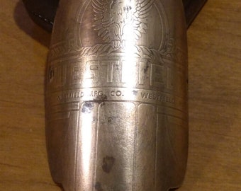 Emblema de cabeça de bicicleta de latão vintage Westfield Transporte Westfield, Massachusetts.