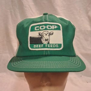 Vintage K Products Co-Op Beef Feeds Trucker Cap Hat Mesh Snapback Sewn on Patch