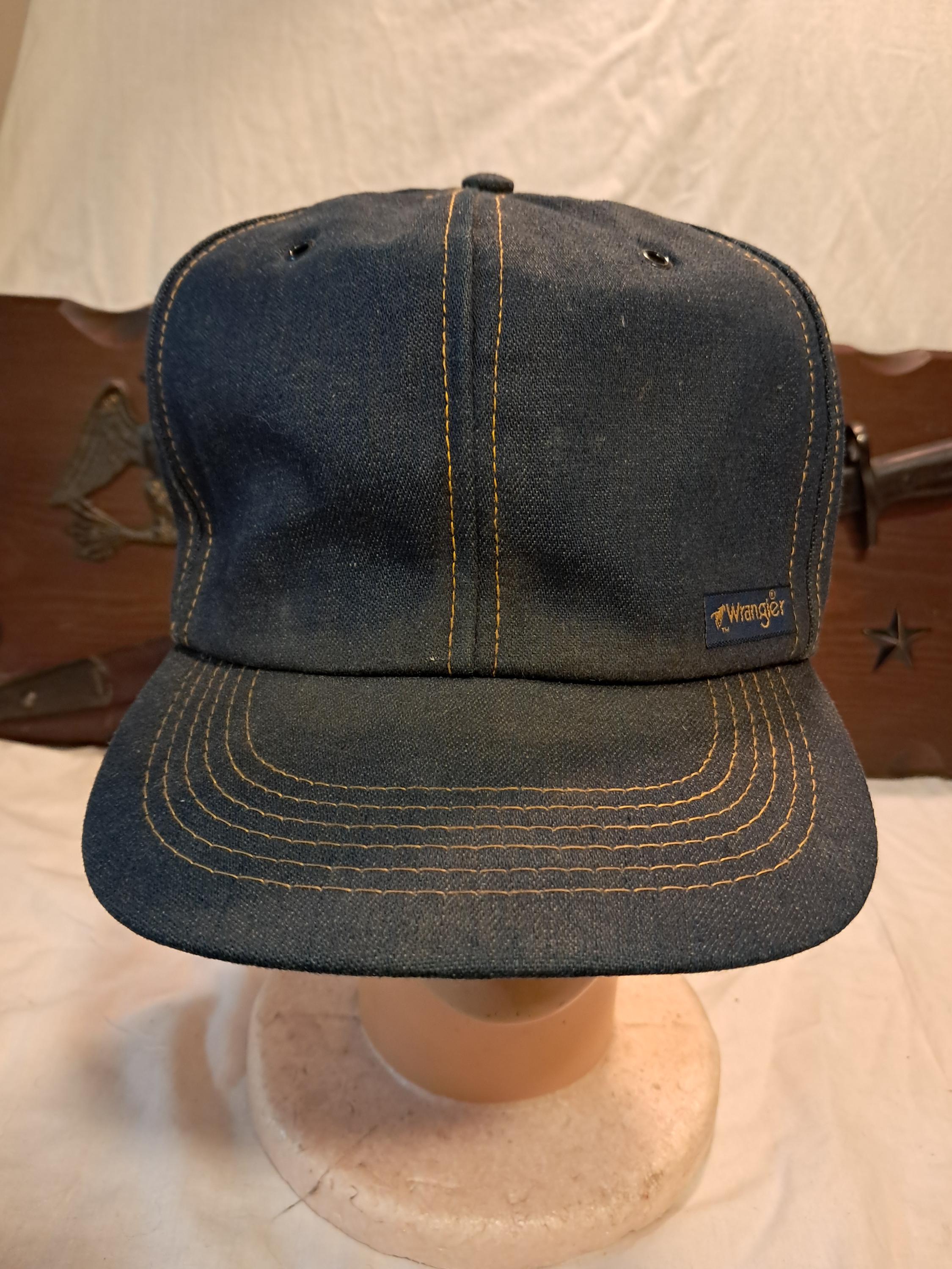 Vintage Wrangler Snapback Blue Denim Baseball Trucker Hat Made in