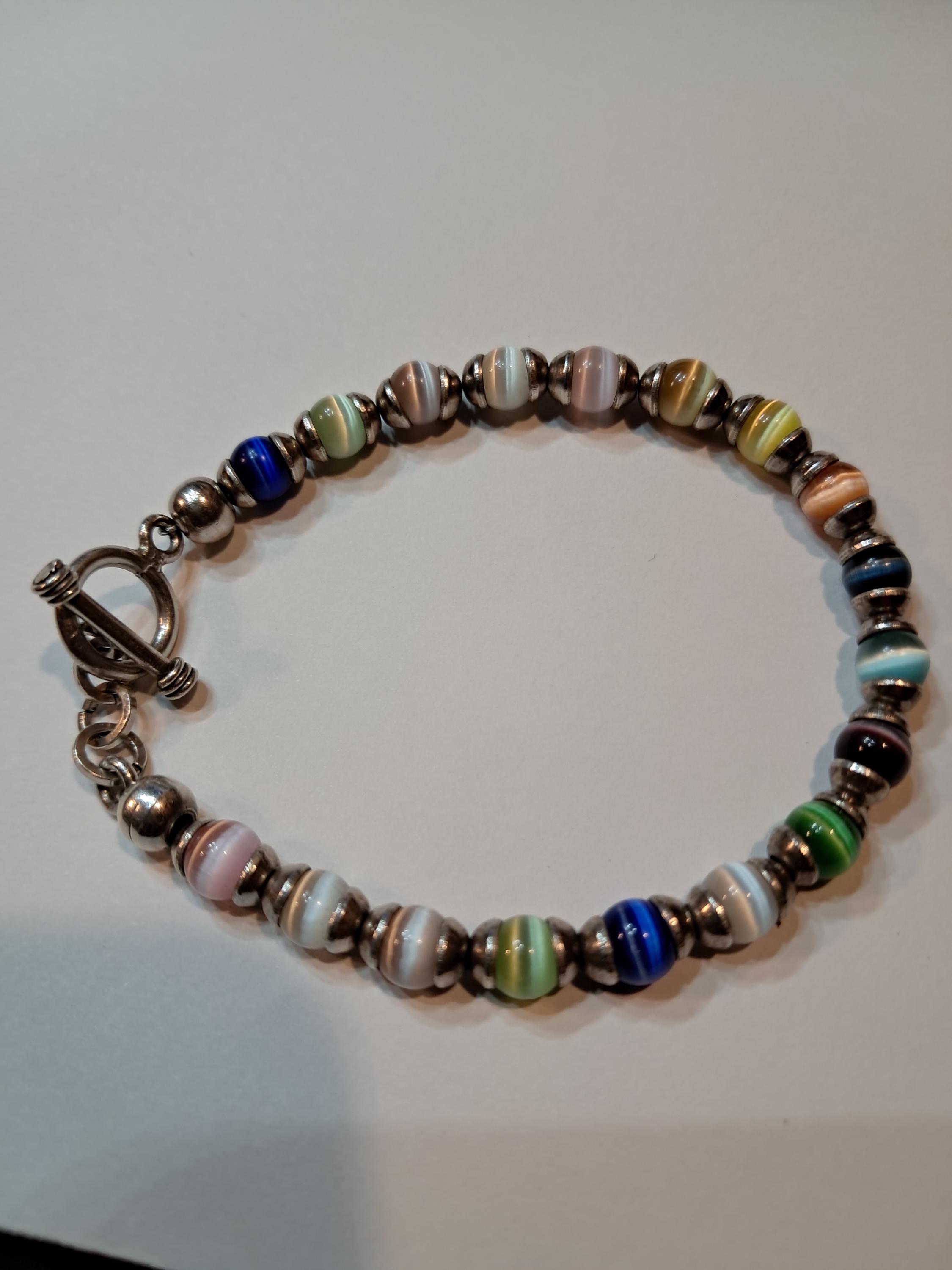 ヴィンテージ スターリングシルバー 925 マルチカラー キャッツアイ