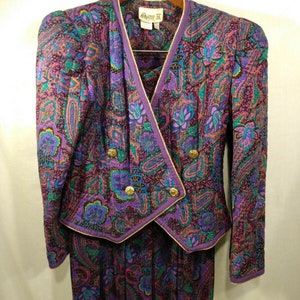 ACT 1 NEW YORK 70’s Vintage Long Sleeve Blue Purple Paisley Skirt Suite