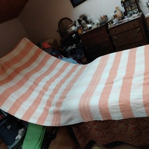 Vtg Wool Double Long Camp Blanket Trapper Sleeping Bag Orange Striped 72 x 164