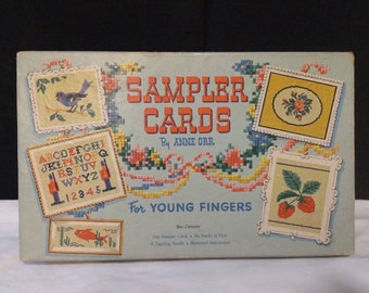 VTG 1950s Sampler Cards for Young Fingers by Anne Orr W/Box and Instructions