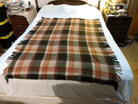 Faribo Faribault Woolen Mills Co Brown Plaid Fringed Acrylic Blanket Throw 48 X 62 Etsy