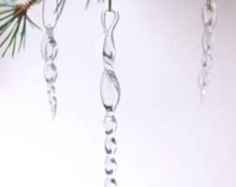 Glass Icicle Christmas Ornaments - Set of 6