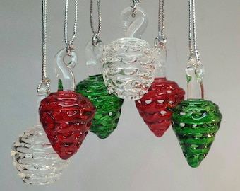 Glass Christmas Ornaments: Pinecones and Snowballs, Set of 6