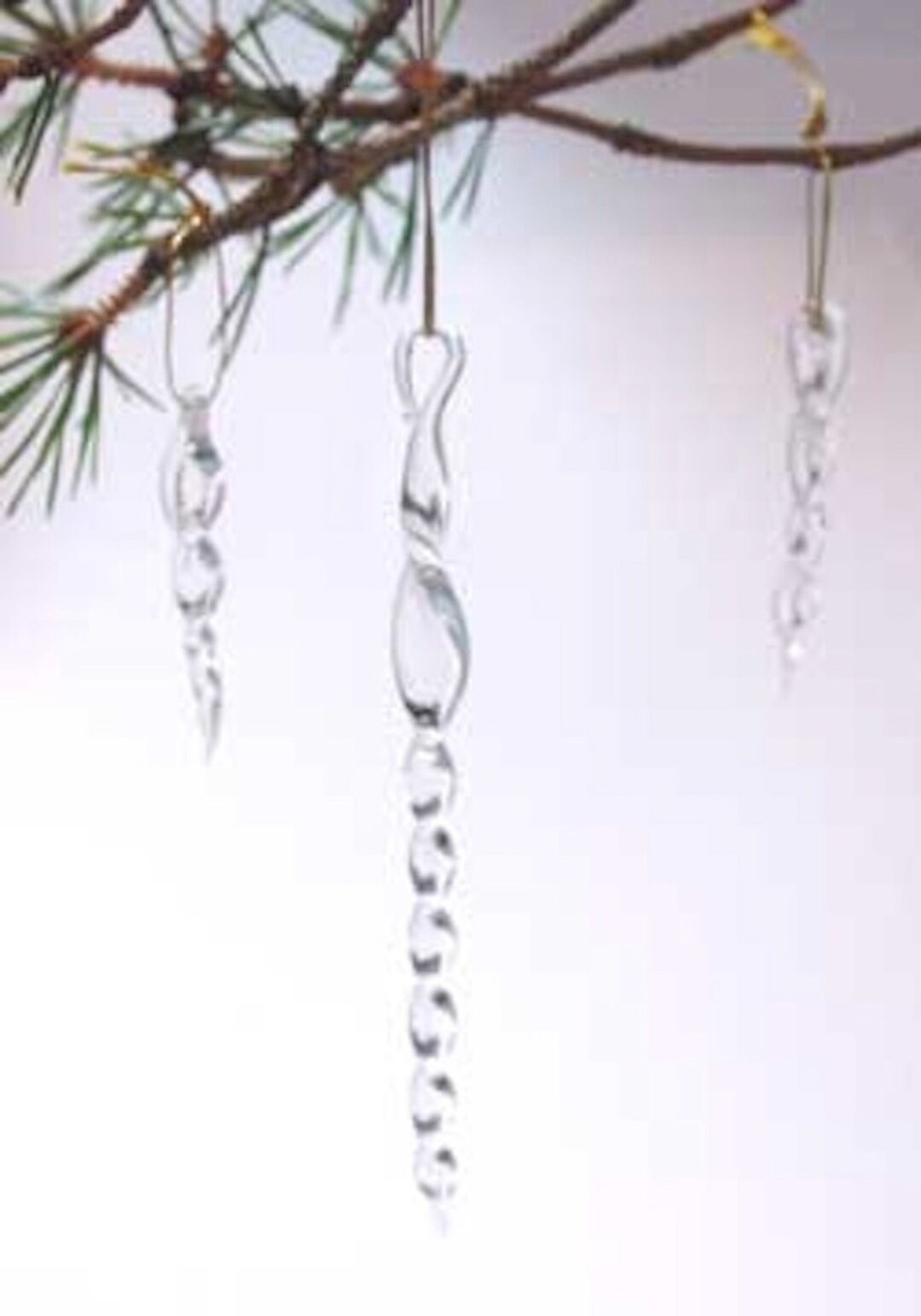 Glass Icicles. Clear Glass Icicle Tree Ornaments Pack of Six Hanging
