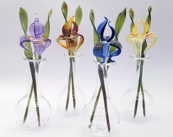 Glass Iris in Vase - Glass Flower Sculpture - Iris Vase - Spring Flower Vase - Glass Iris - Glass Flower Art