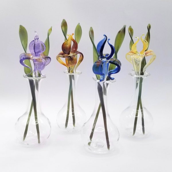 Glass Iris in Vase - Glass Flower Sculpture - Iris Vase - Spring Flower Vase - Glass Iris - Glass Flower Art