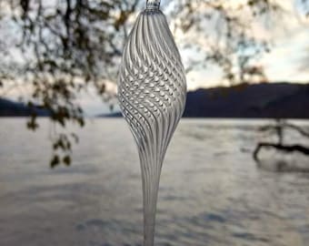 Glass Twist Christmas Bauble: Textured Clear Glass Tree Decoration