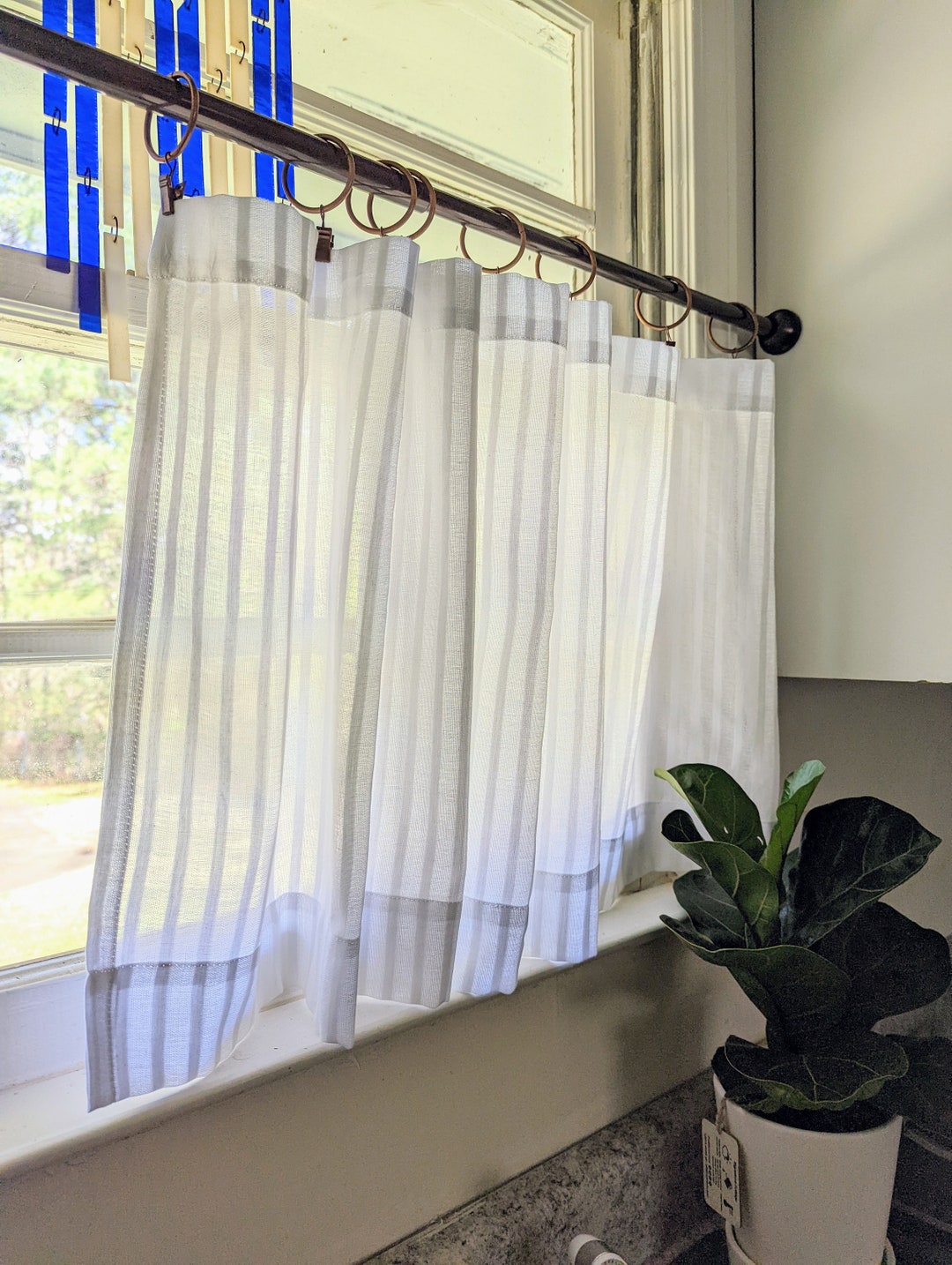 Cafe Curtains. Striped Café Curtains/ Valances Made to Order Curtains