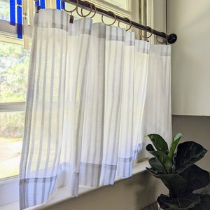 Cortinas de café. Cortinas/Cenefas de Café a rayas hechas a medida. Bolsillo para barra/anillos y clips para cortinas. Decoración de granja.
