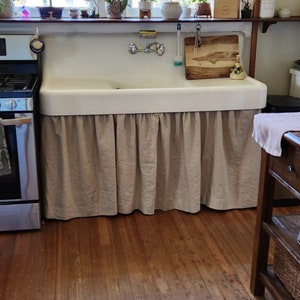 Sink Skirt with Velcro/ Sink skirt for bathroom or kitchen/ Curtains for Cabinets and Shelves/ Dorm Décor/ Dorm Curtains/ Utility sink skirt