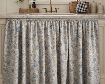 Sink Skirt with Velcro/ Sink skirt for bathroom or kitchen/ Flower print Curtains/ Dorm Décor/ Dorm Curtains/ Utility sink skirt