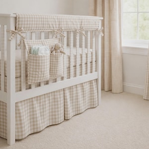Ropa de cama de cuna de lino a cuadros • Falda de cuna plisada a medida • Decoración de habitación infantil para bebé niño niña