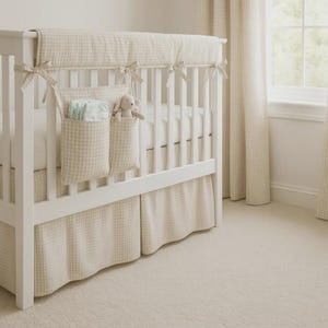 Ropa de cama para cuna de algodón a cuadros • Falda de cuna plisada a medida • Decoración para habitación de bebé niño niña