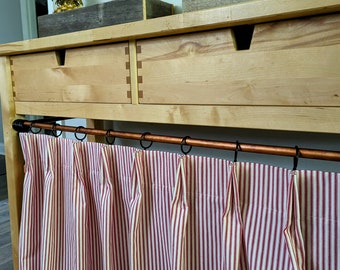 Sink Skirt, Vanity Cover, Cafe Curtain, Farmhouse Decor, Industrial or Country Kitchen Style, Multiple colors. Pleated Curtains and Valances