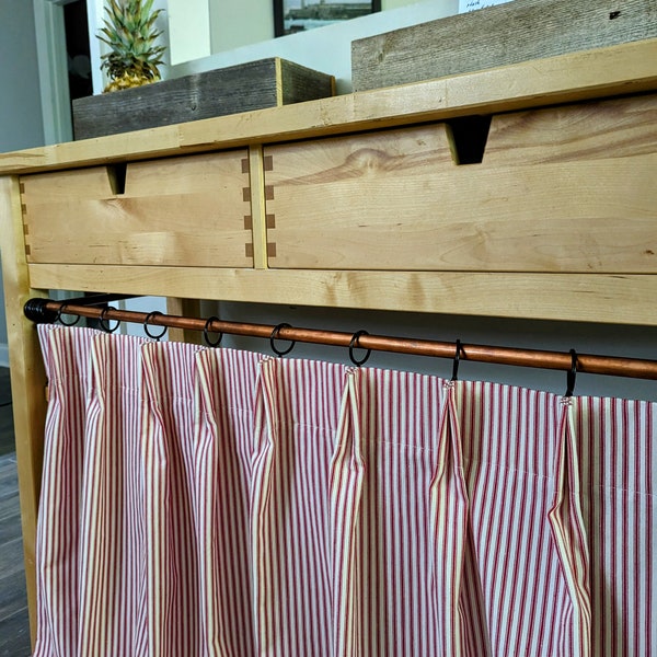 Sink Skirt, Vanity Cover, Cafe Curtain, Farmhouse Decor, Industrial or Country Kitchen Style, Multiple colors. Pleated Curtains and Valances