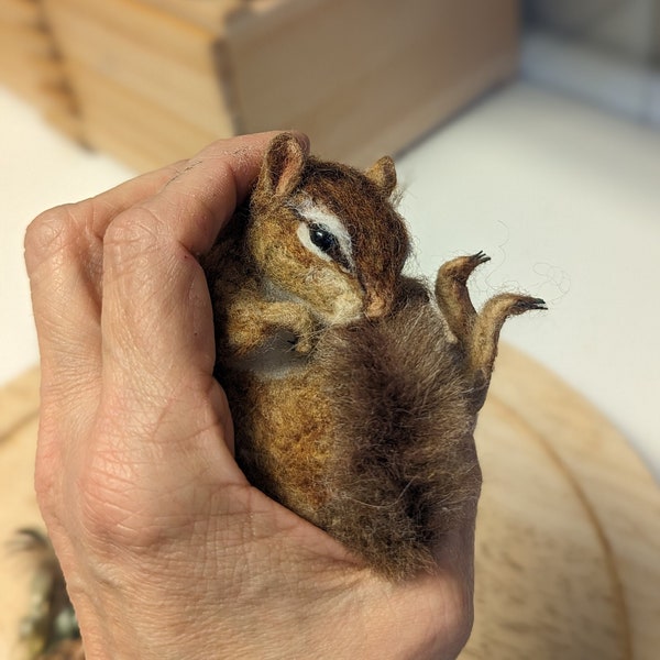 Chipmunk/Sleepy Chipmunk/Needle Felted Chipmunk/Felted Chipmunk/Gift for Mom/Gift under 100/Gift for Gardener/Woodland Animal/Faux Taxidermy