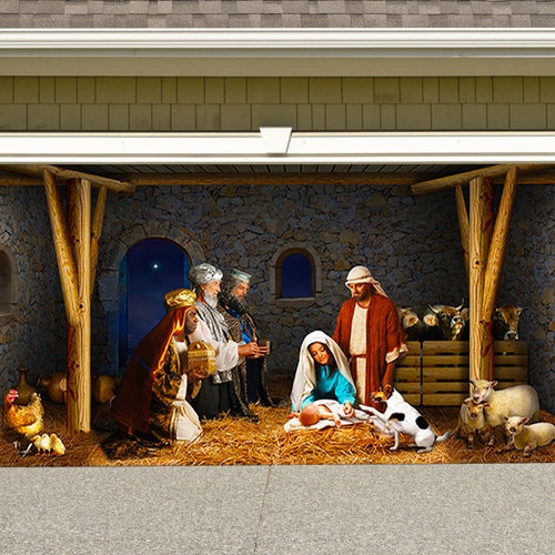 Nativity Scene Garage Door Cover Christmas Outdoor Decor Etsy